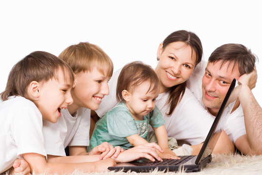 family with laptop