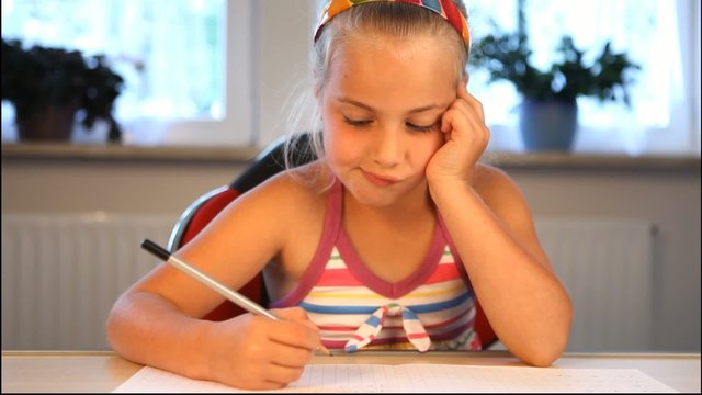 schoolgirl despairing with her math problems becomes successful