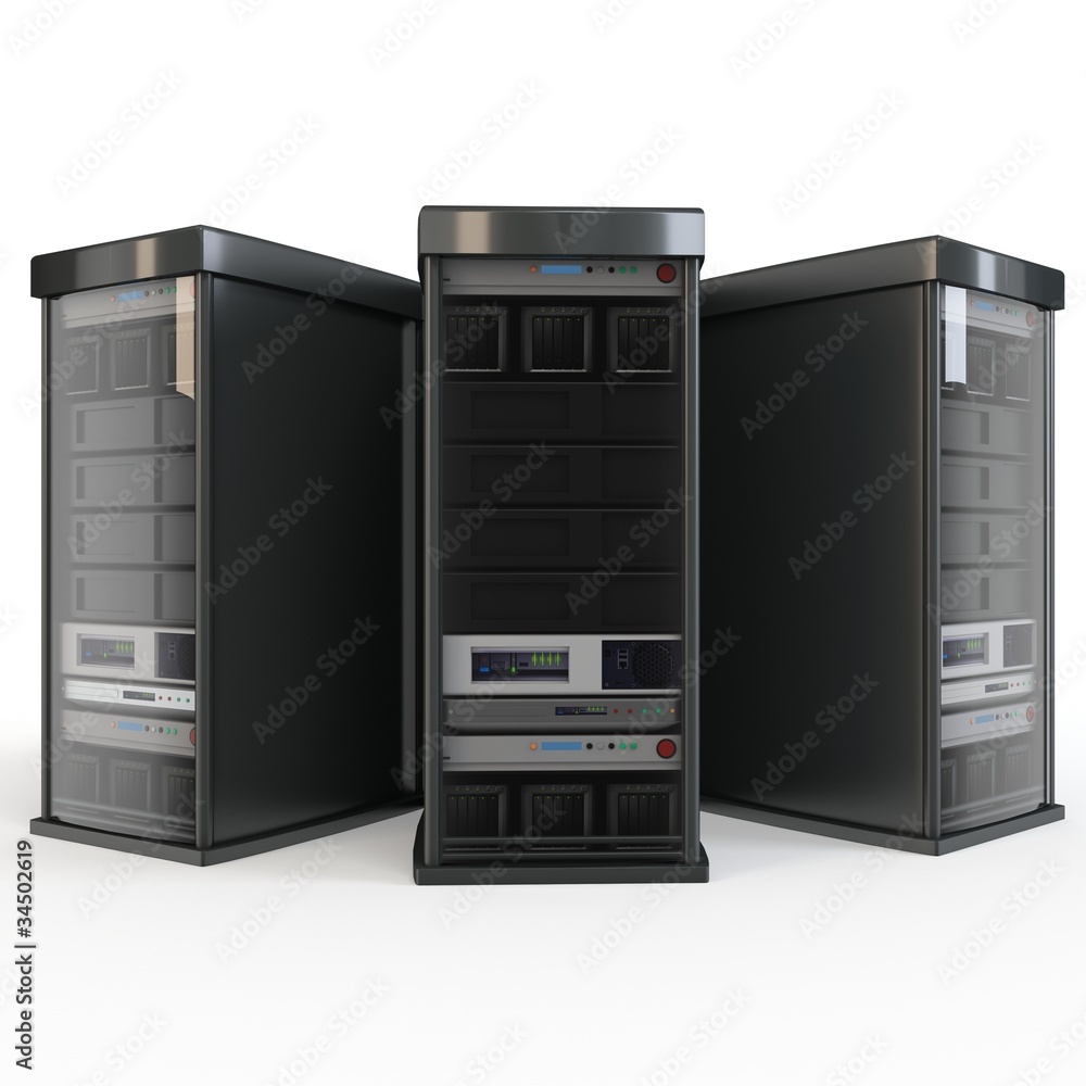 Poster 3d row of server racks