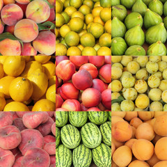 collage with fruits backgrounds