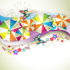 Colored background with colored stars umbrellas and butterflies