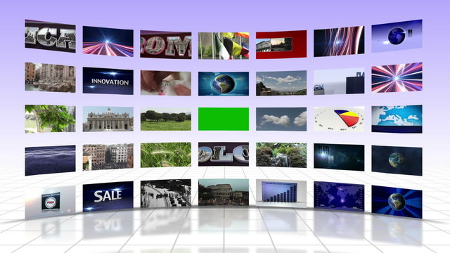 Wall Monitor 5, Moove Camera in Green Screen, With Alpha Channel