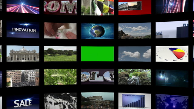 Wall Monitor, Moove Camera in Green Screen, With Alpha Channel