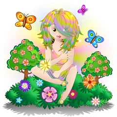 Foto op Plexiglas Fairy Child Spring-Fairy Baby Springtime-Vector © BluedarkArt
