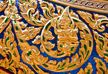 Thai style painting on surface of royal barge, Thailand