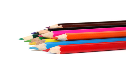 Fototapeta premium Many color pencils on a white background