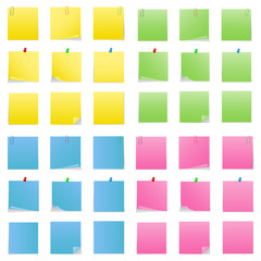 Vector Post-it Notes with Push Pins and Clips