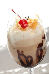 Chocolate milkshake drink with cherry