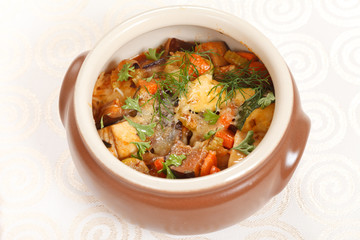 meat and vegetables in the pot