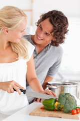 Portrait of a couple cooking