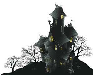 Obraz premium Scary haunted house and trees illustration