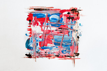 Сoloful paint smeared randomly on a white background.