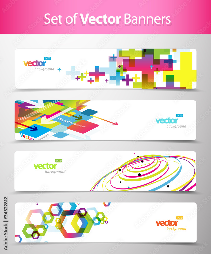 Wall mural set of abstract colorful web headers.