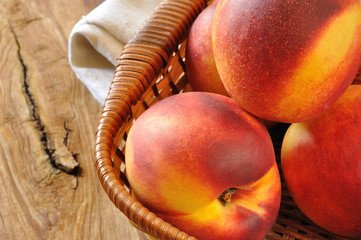 Basket of peaches, close-up