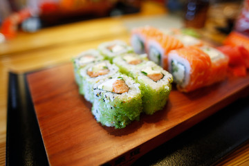 japanese sushi with salmon and caviar