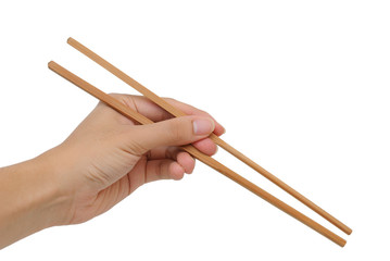 Using bamboo chopsticks with left hand isolated