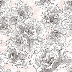 Seamless hand drawn pattern with hibiscus flowers