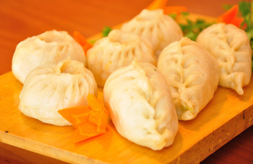 Chinese dumplings (Wontons) at the preparation stage.
