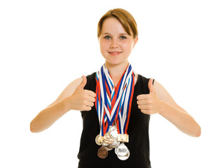 Girl champion on a white background