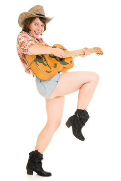 Cowboy woman on a white background.