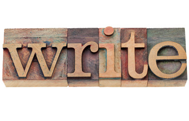 write - word in letterpress type - Powered by Adobe