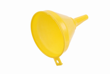 yellow plastic funnel on white