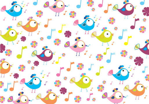 Color background with birds and flowers