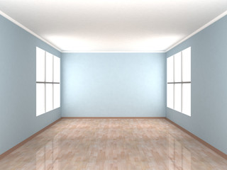 Empty blue Room with two windows