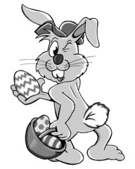 Osterhase mit Körbchen_grau