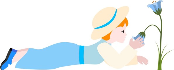 Girl and a blue flower