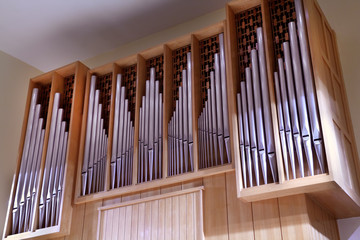 Detail look of large pipe organ