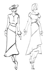 SKETCH. fashion girl. Hand-drawn fashion model. Vector illustrat