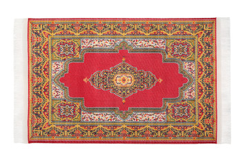 Rectangular red carpet horizontally lies on white background