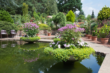 Ornamental garden with beautiful pond