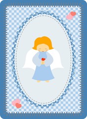 Little blue angel on patchwork background