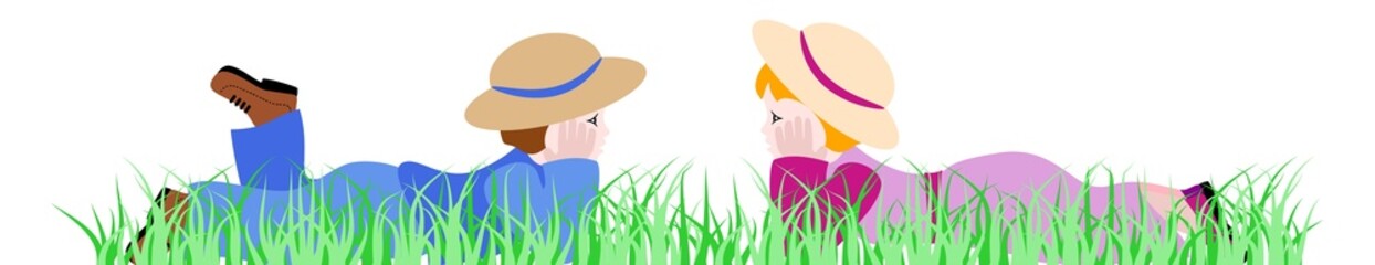 Boy and girl lying in grass