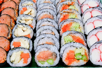 Sushi various fillings are arranged