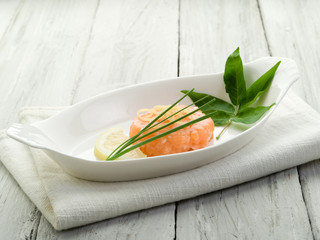 salmon tartare with lemon and chive