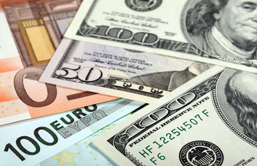 Fototapeta premium Money: euro and dollar banknotes