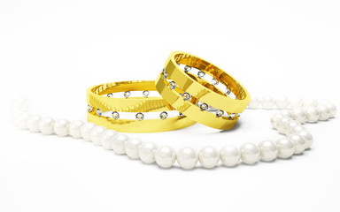 свадебные кольца и жемчуг