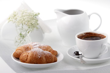 Breakfast with coffee and croissant