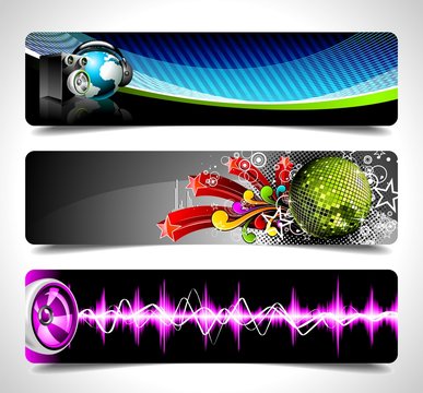 Vector banner set on a Music and Party theme.