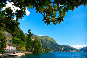Lugano city with the view of lake Lugano - 34556441
