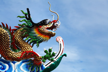 Goldent dragon with blue sky