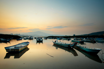 Last sunrise and fishing sub-dug, the new Taipei, Taiwan