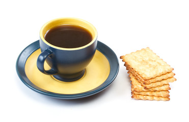 cup on coffee and pastry on a white background