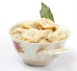 Meat Dumplings - russian pelmeni - with laurel