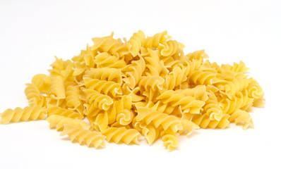 close up of a dried italian pasta on white background