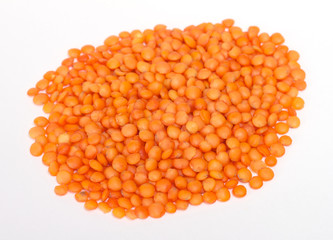 red lentils isolated on white