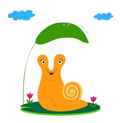 Snail, flowers and green leaf - Kid Illustration